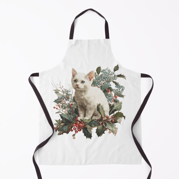 Item preview, White kitten in holly plant designed and sold by MendaciousMina.
