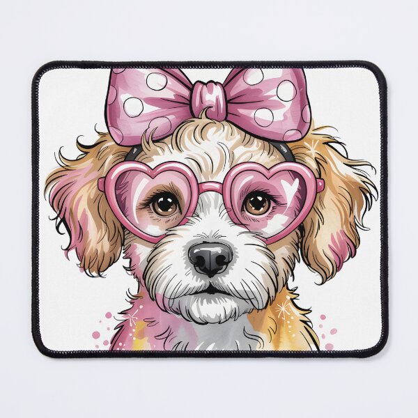 Item preview, Doodle Goldendoodle Labradoodle Cutie in Pink Bow and Glasses designed and sold by Bichon Boutique.
