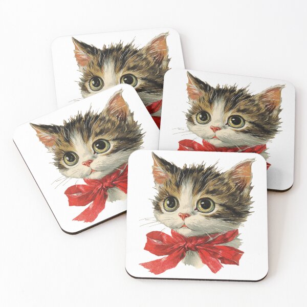Item preview, Vintage kitten with a red bow designed and sold by MendaciousMina.