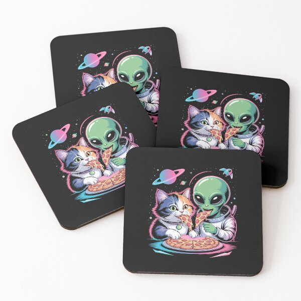 Item preview, Funny Cat And Alien Sharing Pizza Space Ufo For designed and sold by BrandyMartha.