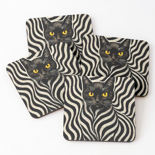 Item preview, Optical Illusion Black Cat – Hypnotic Striped Surreal Art designed and sold by SeoulInkSoul.