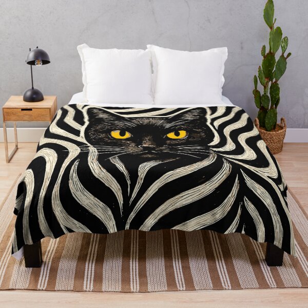 Item preview, Optical Illusion Black Cat – Hypnotic Striped Surreal Art designed and sold by SeoulInkSoul.