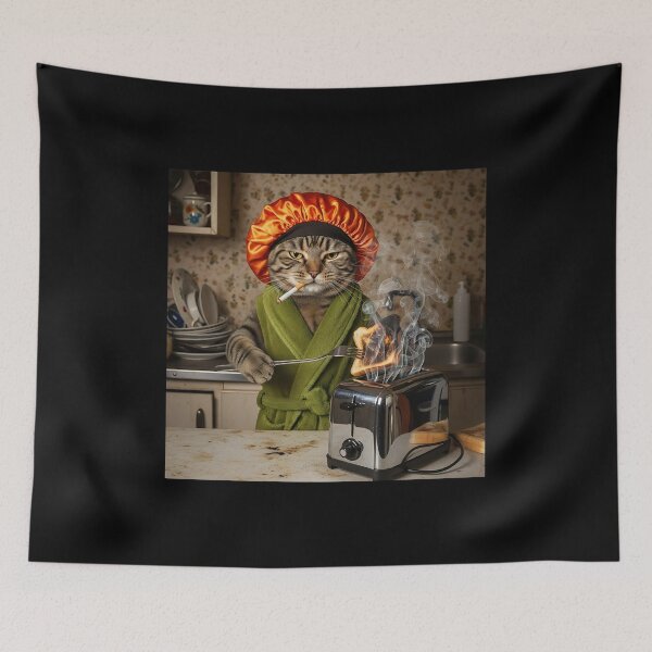 Item preview, Grumpy Cat Morning: Toaster Trouble, Bathrobe & Smoke designed and sold by Pawrizzma POD.