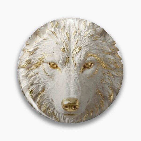 Item preview, Golden Wolf Head Sculpture - White Marble Animal Art designed and sold by TheLumina.