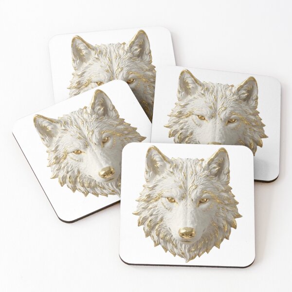 Item preview, Golden Wolf Head Sculpture - White Marble Animal Art designed and sold by TheLumina.