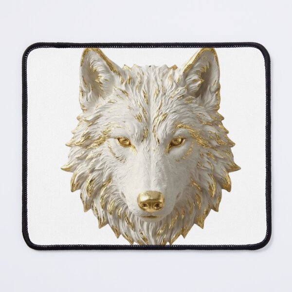 Item preview, Golden Wolf Head Sculpture - White Marble Animal Art designed and sold by TheLumina.