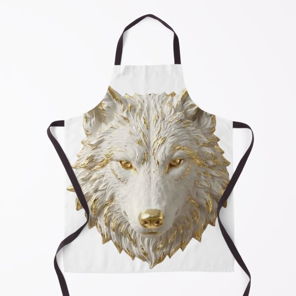 Item preview, Golden Wolf Head Sculpture - White Marble Animal Art designed and sold by TheLumina.