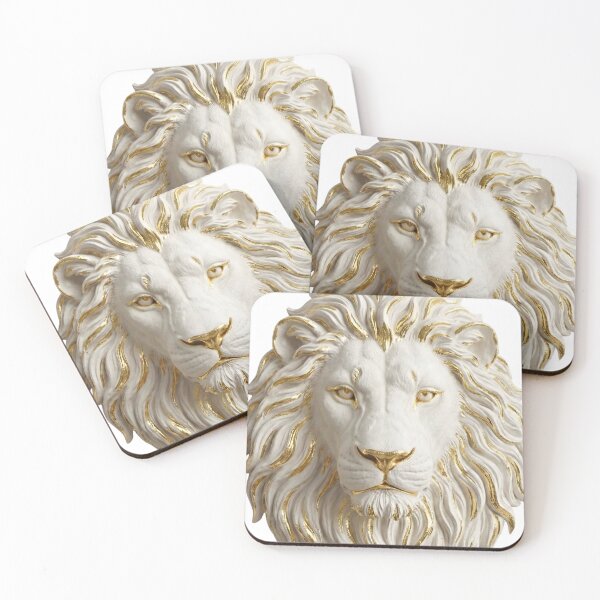 Item preview, Majestic Golden Lion Head Sculpture - White Marble King of the Jungle Art designed and sold by TheLumina.