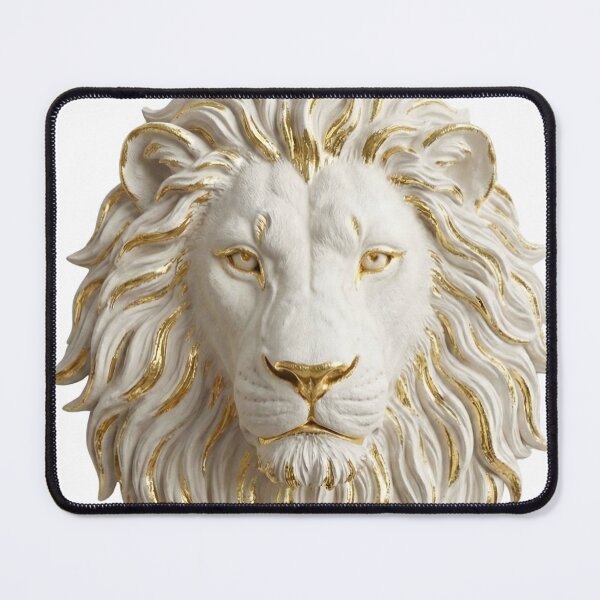 Item preview, Majestic Golden Lion Head Sculpture - White Marble King of the Jungle Art designed and sold by TheLumina.