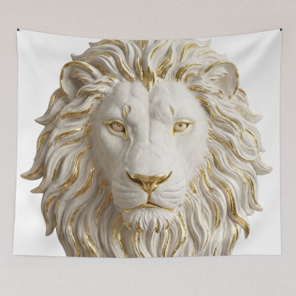 Item preview, Majestic Golden Lion Head Sculpture - White Marble King of the Jungle Art designed and sold by TheLumina.