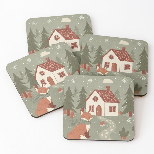Item preview, Cozy Winter Cabin - Scandinavian Woodland Christmas Scene - Cottagecore Snowy Forest House designed and sold by kinany00.