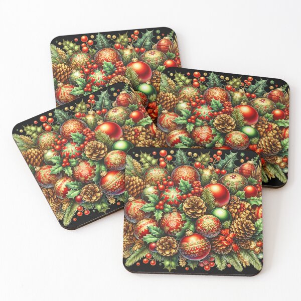 Item preview, Christmas Red Golden Ornaments And Pine Cones Art designed and sold by DEC02.
