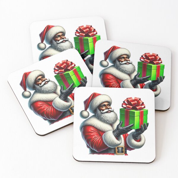 Item preview, African American Santa With Present – Black Santa Holiday Illustration designed and sold by Lulunza.