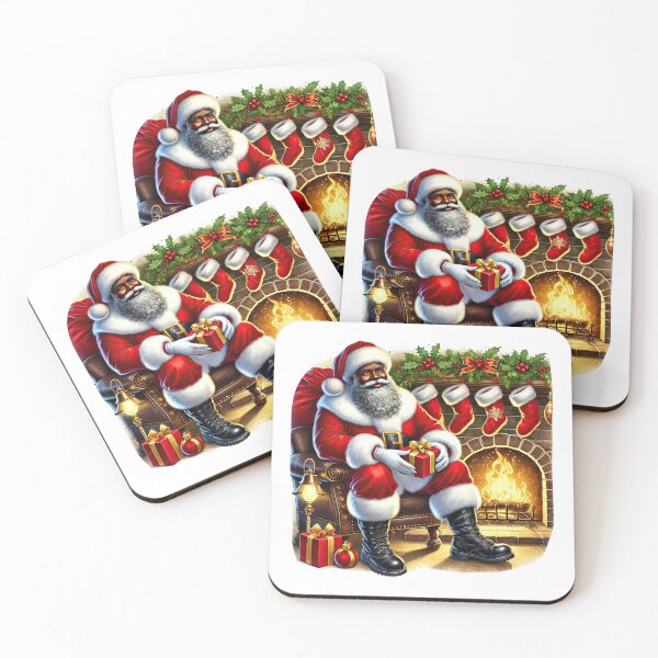 Item preview, Cozy Black Santa by Fireplace – African American Christmas Scene designed and sold by Lulunza.