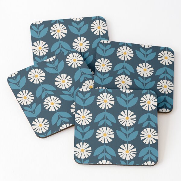 Item preview, Retro Mid Century Danish Mod Blue Daisy Floral designed and sold by RetroMaggie.