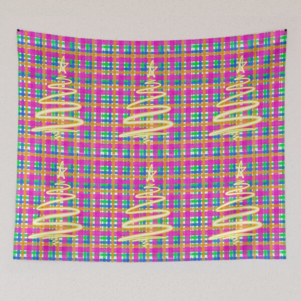 Item preview, Glowing Christmas Tree on Pink and Green Plaid designed and sold by HydrangeaDelMar.