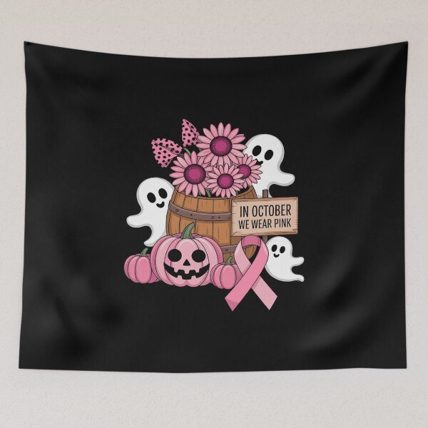 Item preview, In October We Wear Pink Ghosts & Pumpkins For Breast Cancer designed and sold by EntroRhim.