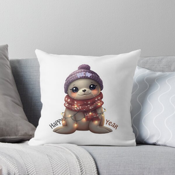 Item preview, Cute Baby Seal With Winter Scarf & New Year Lights designed and sold by BonnieGlam13.