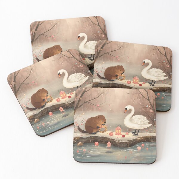 Item preview, Valentine’s Woodland Beaver & Swan • Whimsical Heart Wreath Prep Art designed and sold by WildlifeWhimsy.