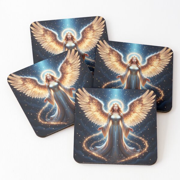 Item preview, Beautiful Glowing Christmas Angel – Golden Wings Fantasy Holiday Art designed and sold by happy mongolia.