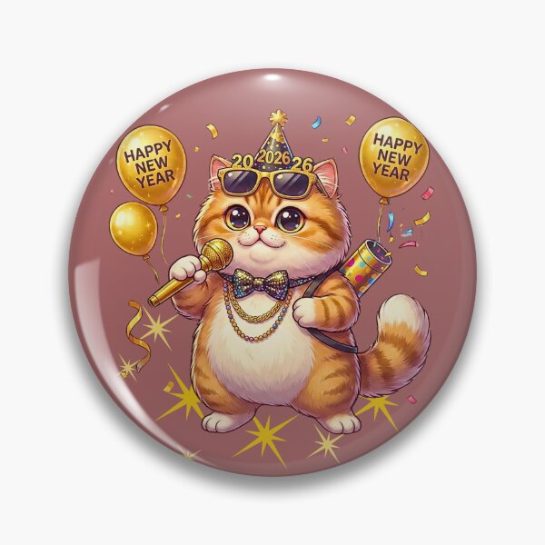 Item preview, Funny Chubby Cat Singing Karaoke Happy New Year 2026 | Party Star with Gold Mic designed and sold by E-SarnEdge.