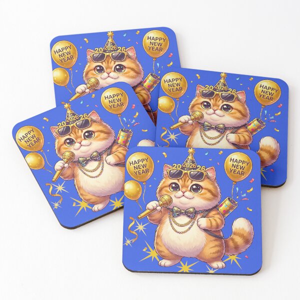 Item preview, Funny Chubby Cat Singing Karaoke Happy New Year 2026 | Party Star with Gold Mic designed and sold by E-SarnEdge.
