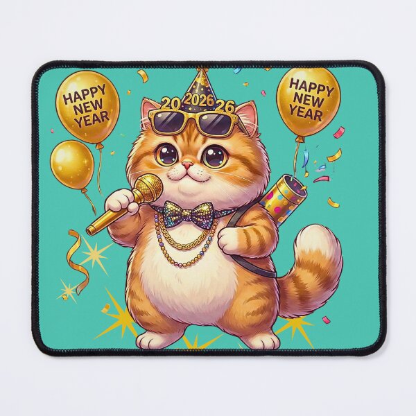 Item preview, Funny Chubby Cat Singing Karaoke Happy New Year 2026 | Party Star with Gold Mic designed and sold by E-SarnEdge.