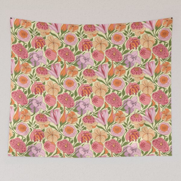 Item preview, Hand-Drawn Bible Flowers Pattern – Lily, Rose & Pomegranate Blossom with Doodle Petals | Yellow, Orange, Purple & Pink Boho Seamless Design designed and sold by jteart.