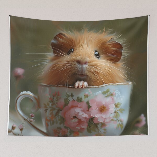 Item preview, Guinea Pig Painting in a Floral Teacup designed and sold by CuongArtLab.