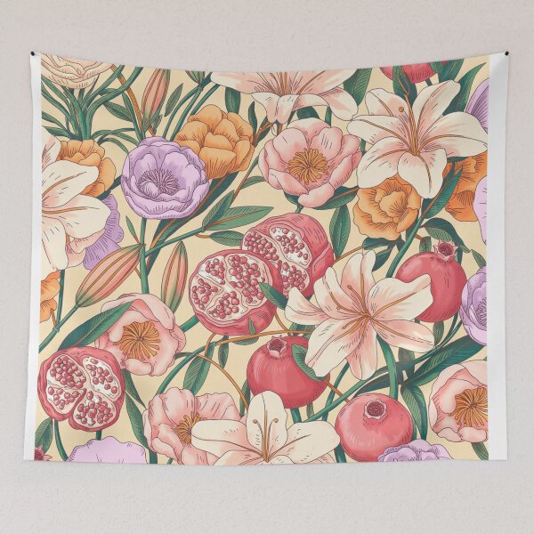 Item preview, Whimsical Bible Flowers – Doodle Lily, Rose & Pomegranate Blossom | Colorful Pink, Purple, Orange & Yellow Seamless Pattern designed and sold by jteart.