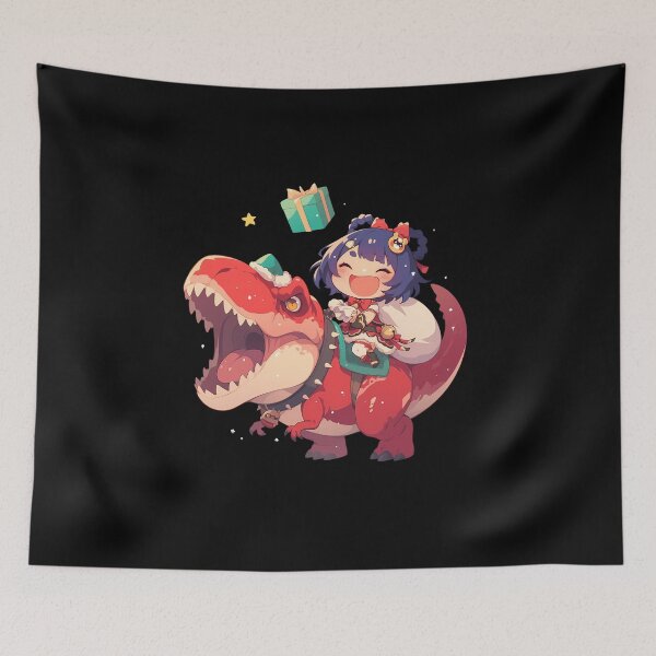 Item preview, Xiangling Genshin Impact Game Chibi Christmas T-Rex Snowy Joyride designed and sold by Raslbazola.