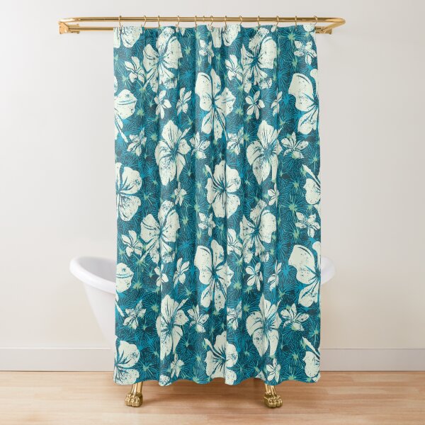 Item preview, Hawaiian Tropical Hibiscus & Plumeria Flowers Retro Turquoise Blue Floral designed and sold by RetroMaggie.