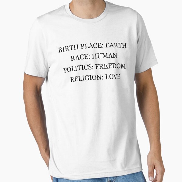 Aperçu de l'œuvre Lieu de naissance Terre, Race Humaine, Politique Liberté, Religion Amour créée et vendue par mousenpepper.