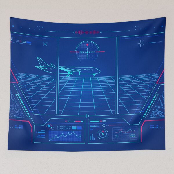 Item preview, aviation technology or aerospace engineering, graphic of airplane with air control tower interface designed and sold by NiamLab.
