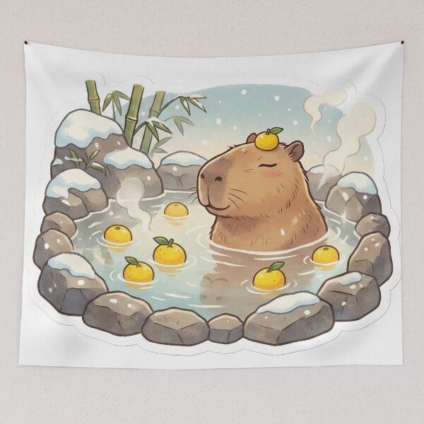 Item preview, Capybara Hot Spring Yuzu Bath Chill Winter designed and sold by StickyGuys.