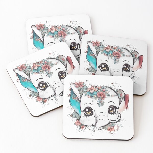 Item preview, elephant aesthetic design with pastel color flowers designed and sold by futureconcept.