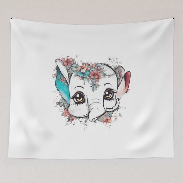 Item preview, elephant aesthetic design with pastel color flowers designed and sold by futureconcept.