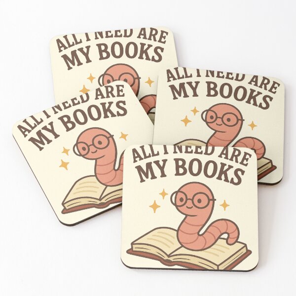 Item preview, "All I Need Are My Books" Cute Bookworm Illustration designed and sold by PrintByte.