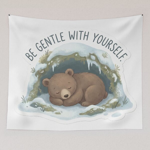 Item preview, Gentle With Yourself Winter Bear Cub Sticker & Merch designed and sold by StickyGuys.
