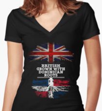 British Grown With Dominican Republic Roots Gift For Dominican From Dominican Republic - Dominican Republic Flag in Roots Women's Fitted V-Neck T-Shirt