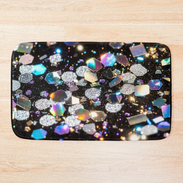 Item preview, Holographic glitter gems scattered on black sparkling surface designed and sold by SassyArtistry.