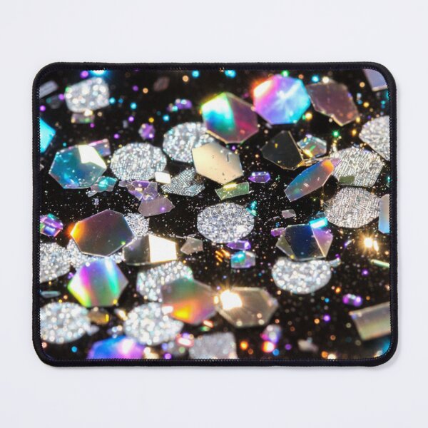 Item preview, Holographic glitter gems scattered on black sparkling surface designed and sold by SassyArtistry.