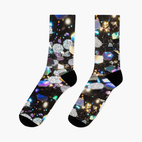 Item preview, Holographic glitter gems scattered on black sparkling surface designed and sold by SassyArtistry.