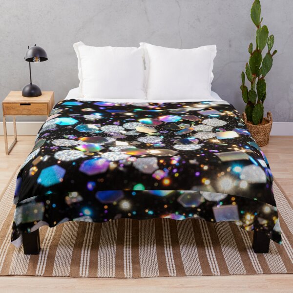 Item preview, Holographic glitter gems scattered on black sparkling surface designed and sold by SassyArtistry.