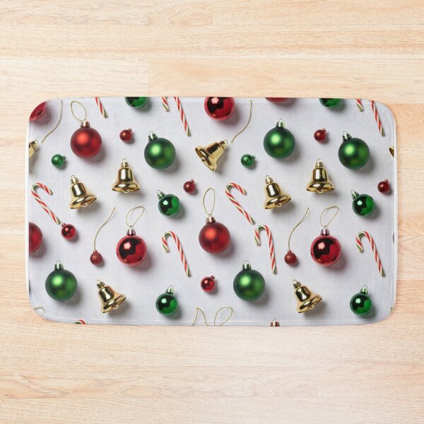 Item preview, Red green baubles bells candy canes holiday pattern designed and sold by SassyArtistry.