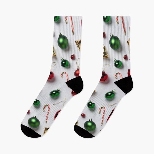 Item preview, Red green baubles bells candy canes holiday pattern designed and sold by SassyArtistry.