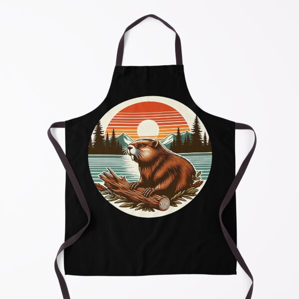Item preview, Retro Beaver Sunset Mountain Wilderness Lake designed and sold by SpookshowDesign.