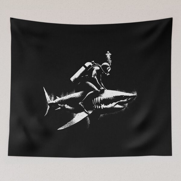 Item preview, Scuba Diver Riding Shark - Funny White Shark Lover designed and sold by DanaKathe.