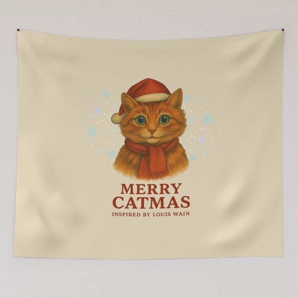 Item preview, Festive Cats in the Style of Louis Wain – Vintage Christmas Art Print / Apron designed and sold by loccotown168.
