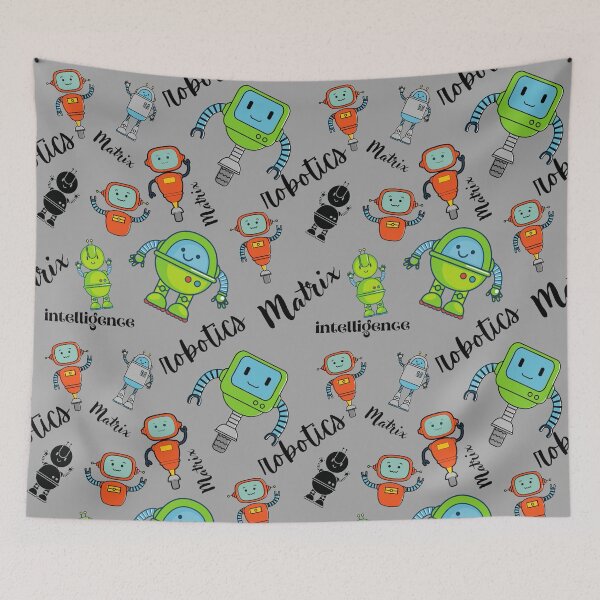 Item preview, Cute Robotics Pattern Art with Robots, Artificial Intelligence, Tech Sci-Fi Illustration Design designed and sold by Wandara Art & Decor.